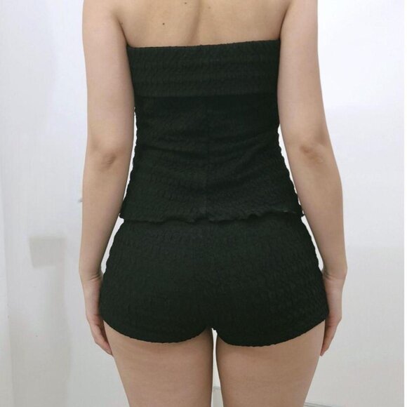 Black Reworked Tube Top and Micro Shorts Two-Piece Set - Picture 2 of 6